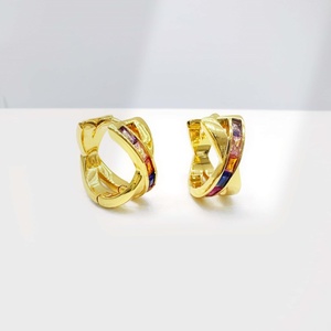 custom brass geometric colorful zircon Earring fashion wholesale 18k gold plated luxury Brilliant Cut Luxury women earrings - Product Image 4
