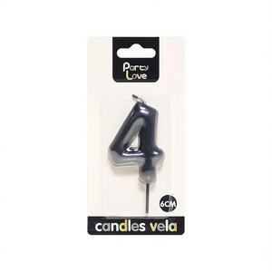 Candela Decorativa Numero 4 Nera 6Cm per Torte di Compleanno - Product Image 3