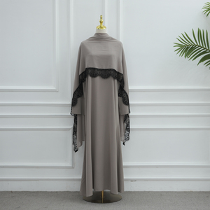 Nouvelle Abaya 2026 Style Dubaï en Dentelle, Ensemble 2 Pièces, Vêtement Islamique Nida, Abaya Modeste pour Femme, Robe Musulmane avec <span class=keywords><strong>Hijab</strong></span> Assorti - Product Image 4