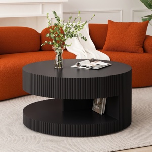 Round <b>Modern</b> <b>Coffee</b> <b>Table</b> with Storage and Vertical Stripe Design Decorative and Eco-Friendly for Living Room - Product Image 2
