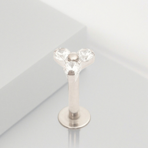 Fuxuan ASTM F136 16G Titan bên trong ren <span class=keywords><strong>bezel</strong></span> thiết lập rõ ràng Cubic Zirconia Trio labret Stud tùy chỉnh labret Bông tai - Product Image 4