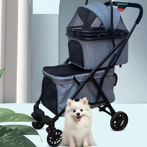 Barato de alta calidad doble cochecito para mascotas cochecito para perros de lujo de 4 ruedas mascota para dos perros gatos - Product Image 3