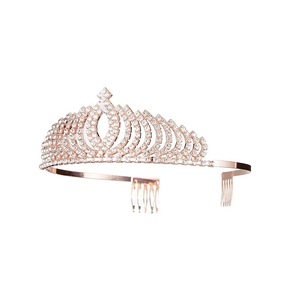 Vente en gros diadème <span class=keywords><strong>de</strong></span> mariage antique en cristal rose et or pour mariée diadème <span class=keywords><strong>de</strong></span> mariée couronne avec peignes latéraux - Product Image 3