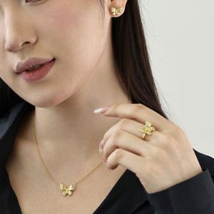 Dylam Charm Elegance Jewelry <b>Set</b> Women S925 <b>Silver</b> Gold Plated 5A Cubic Zirconia Diamond Butterfly <b>Necklace</b> Earrings Ring - Product Image 2