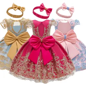 Одежда для маленьких девочек 1 года; Платье для первого дня рождения; Платье для малышей праздничное платье красивое платье с бантом для девочек; Крестильное платье с кружевами