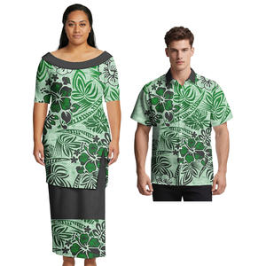 Abbigliamento Elegante Personalizzato con Logo per Coppie Samoane, Camicia Polinesiana, Abiti Aloha da Uomo, Set Classico da <span class=keywords><strong>2</strong></span> Pezzi per Coppie Tapa - Product Image 5