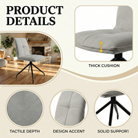Chaise de salle à manger rembourrée gris clair avec base rotative à 360 degrés, dossier en panneau noir et coussin moelleux pour importateurs de meubles domestiques
