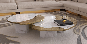 One Stop Solution Luxury Modern Design High End Materials <b>Marble</b> Combination Villa <b>Coffee</b> <b>Table</b> <b>Set</b> With Gold Inlay - Product Image 2