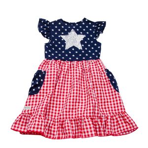 Vestido de verano con estampado de estrellas azules, Gingham rojo del 4 de <span class=keywords><strong>julio</strong></span>, <span class=keywords><strong>Boutique</strong></span> para niñas - Product Image 2