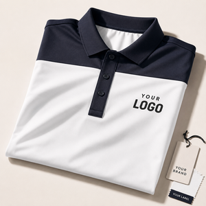 Polo blanc à col noir pour homme, manches courtes, color block, polo de golf, logo personnalisé, marque privée, fabricant OEM ODM, fournisseur - Product Image 1