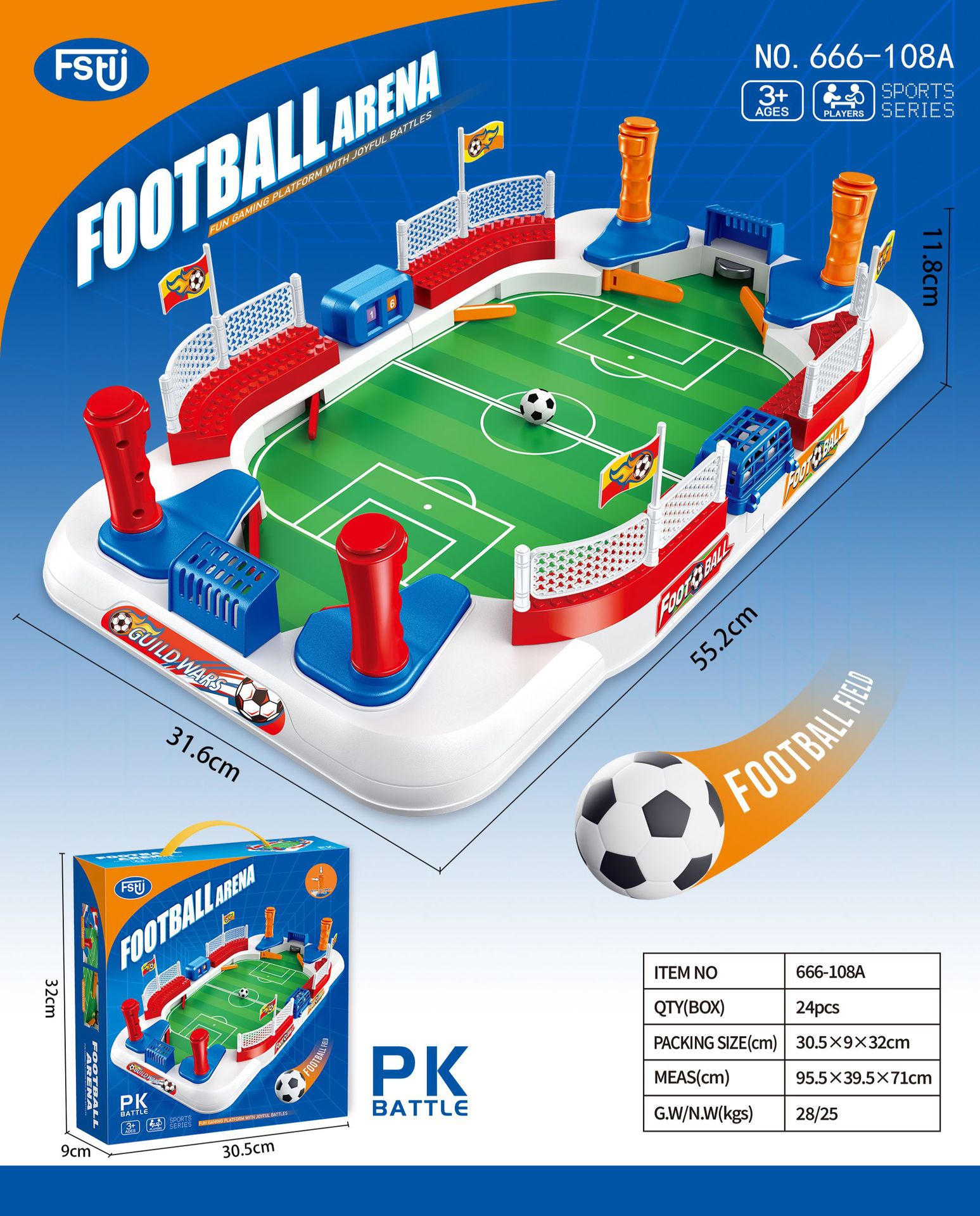 Table de football grand format avec but - 55cm - 2 ballons