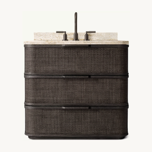 Ensembles de salle de bain de luxe, meubles-lavabos de style américain en chêne massif, lavabo simple en rotin - Product Image 4