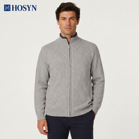 Cardigan Homme Personnalisé 100% Laine à Fermeture Éclair, Col Montant, Motif Torsadé Diamant, Manches Raglan, Automne Hiver
