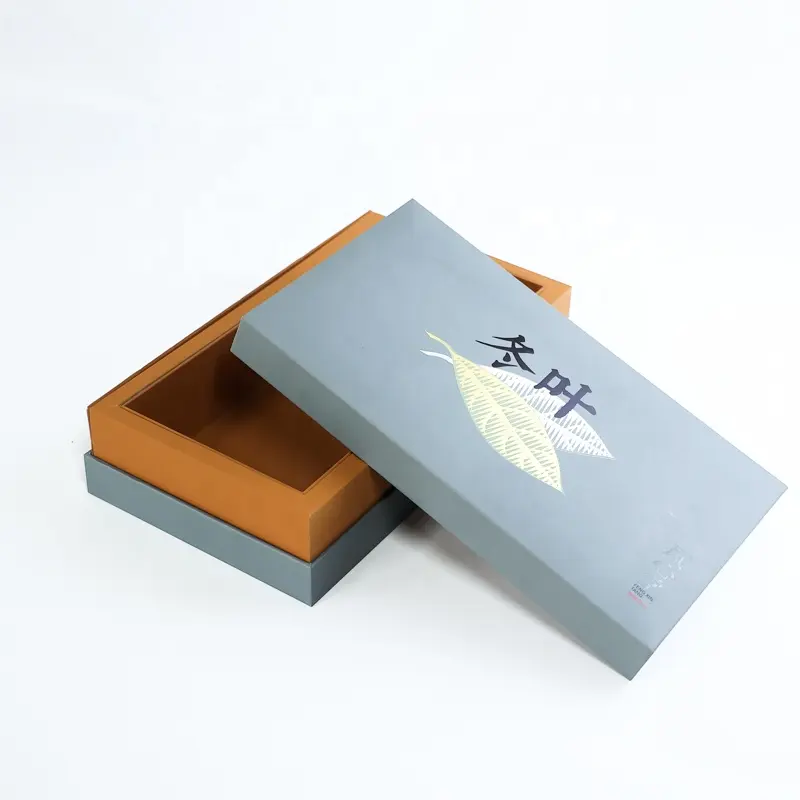 Kotak cokelat daur ulang abu-abu kaku papan abu-abu kustom Logo mewah tutup kemasan hadiah dan kotak kertas dasar kemasan teh