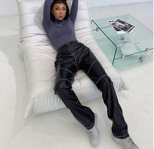 <span class=keywords><strong>Pantaloni</strong></span> Jeans HANO finta pelle PU <span class=keywords><strong>in</strong></span> 2023 nuova elegante qualità marrone nero dritto Patchwork da donna <span class=keywords><strong>pantaloni</strong></span> <span class=keywords><strong>in</strong></span> pelle - Product Image 2