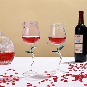 Ensemble de verres à vin en forme de rose, verres à vin créatifs en forme de fleur de rose, gobelets en verre pour la maison et les fêtes - Product Image 1