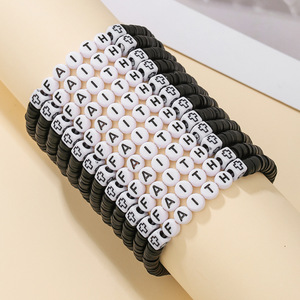 Fashion Jewelry FAITH Stackable Polymer Clay Letter <b>Bracelet</b> 12Pcs Set Unisex <b>Beaded</b> <b>Bracelets</b> - Product Image 2