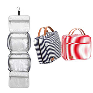Bolsa de Aseo de Viaje para Mujer, Impermeable, de Lona a Rayas, Organizador de Maquillaje Colgante, de Gran Capacidad, al por Mayor - Product Image 1