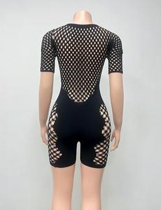 Nuevos Monos Cortos Negros de Color Sólido para Mujer, Monos Ajustados Sexys con Recortes de Encaje, Ropa de Club para Mujer - Product Image 6