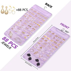 Hanging Jewelry Organizer 88 Pockets Purple <b>Foldable</b> Travel Storage For Earrings Watches <b>Sunglasses</b> Women - Product Image 3
