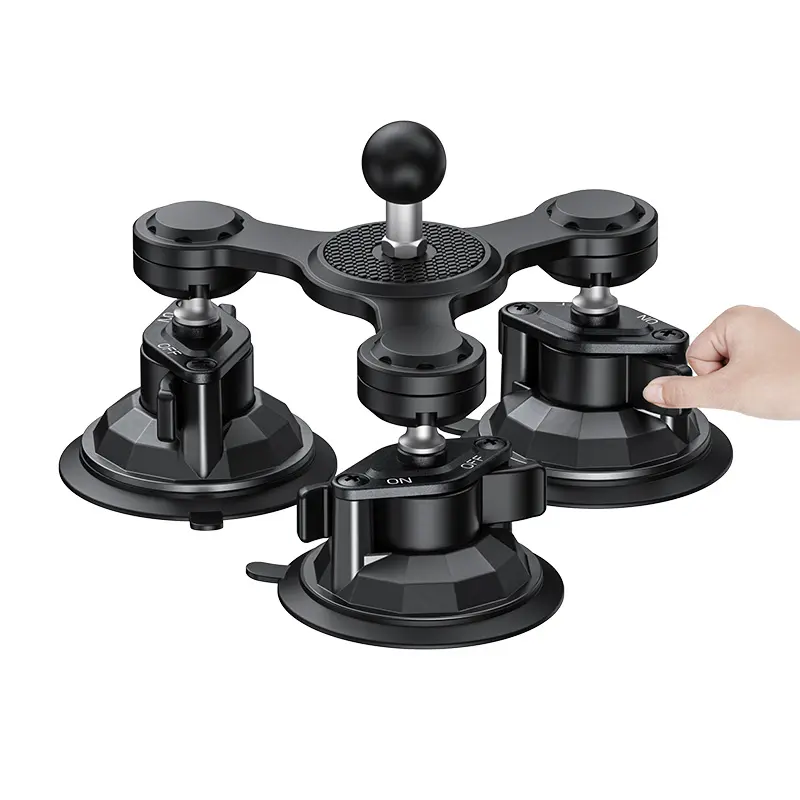 Montaje de ventosa triple Base de diseño triangular ajustable de 360 grados con soporte de cámaras de coche de montaje de succión fuerte para GoPro 11 10