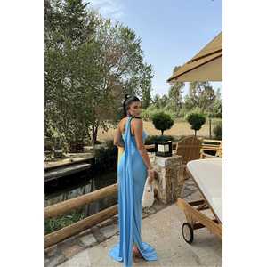 Vestido de Noche Formal Azul para Mujer, Talla XL, Corte Sirena sin Tirantes, con Cuentas y Lentejuelas, Drapeado, Largo hasta el Suelo - Product Image 6