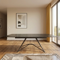 Meubles de salle à manger pour hôtel de luxe moderne sur mesure, pieds en métal géométriques, plateau en verre thermofusible de 10 mm, pliable