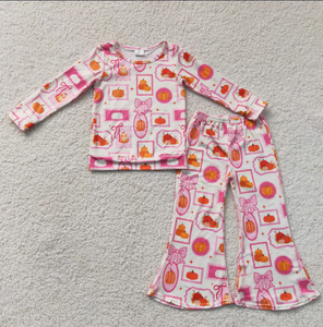 Tenue 2 pièces pour petite fille avec imprimé fantôme, canard et citrouille pour Halloween, t-shirt à manches longues et pantalon évasé à cloche - Product Image 2