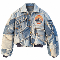 Veste en jean patchwork délavée sur mesure pour homme, multi-poches, style streetwear oversize, bomber OEM ODM