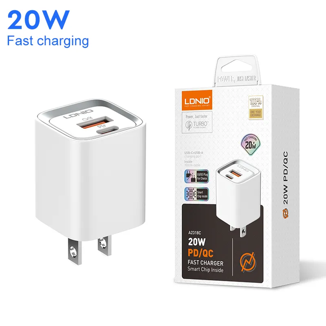LDNIO A2318C in Stock Super Fast Charging PD 20W Charger Dual Port USB Wall Charger PD Fast Charging Charger Adapter for Mobile
