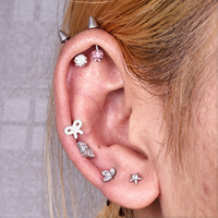 Piercing Labret en Titane ASTM F136 G23 en Forme d'Arc Pavé de Zircone Cubique, Fileté Intérieurement, pour Tragus, Cartilage, Hélix, Conch, Lèvre