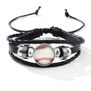 Soccer <b>Ball</b> Leather Wrap Bracelet Black Braided Cowhide Unisex Gift Jewelry - Product Image 3