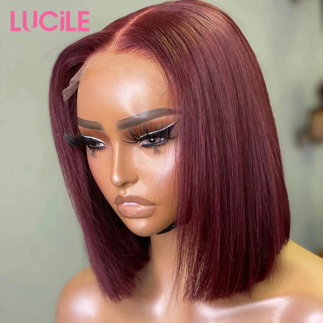 Lucile Brazilian Human Virgin Hair Short Bob Hd Lace Front Wigs Pink Red Grey 613 99J Wig Cheap T-Part Wigs For Black Women