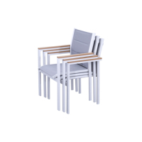 Fauteuil de jardin empilable moderne avec structure en aluminium, chaise de salle à manger d'extérieur en maille Teslin pour villa et café, avec accoudoirs en bois plastique