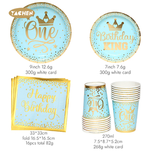 Yachen Blue 1er ensemble de vaisselle de fête d'<span class=keywords><strong>anniversaire</strong></span> à thème assiettes de fête tasses et serviettes pour garçons fournitures de fête d'un <span class=keywords><strong>an</strong></span> - Product Image 2