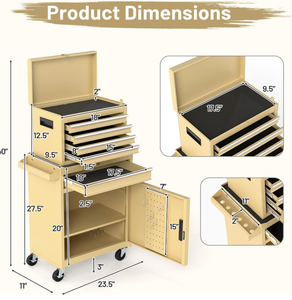 Outils Coffre à outils roulants de 20 pouces avec établis à 5 tiroirs en acier inoxydable et <span class=keywords><strong>bois</strong></span> Armoire de rangement verrouillable <span class=keywords><strong>sur</strong></span> roues - Product Image 5