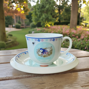 Tasses et soucoupes à thé en céramique blanche résistantes à la chaleur pour enfants, motif animaux de dessin animé - Product Image 3