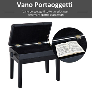 HOMCOM Tabouret de piano avec compartiment de rangement et hauteur réglable, noir - Product Image 4