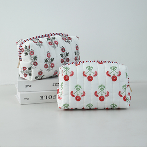 Bolsa de Maquillaje Acolchada con Estampado Floral, <span class=keywords><strong>4</strong></span> Diseños, Bolsa de Cosméticos Portátil con Cierre, Organizador de Artículos de Aseo de Gran Capacidad para Mujer - Product Image 3