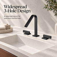 Robinet de lavabo de salle de bain noir mat à 3 trous, mitigeur de vanité à montage sur comptoir avec bec haut et angulaire pour lavabo sur pied