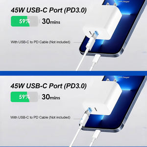 Chargeur GaN 45W PD3.0 avec deux ports Type-C, OCP/-court-circuit OTP/OVP, ignifuge, prise US <span class=keywords><strong>pour</strong></span> téléphone portable, écouteurs, tablette, <span class=keywords><strong>montre</strong></span> intelligente - Product Image 4