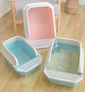 Vendita calda prodotti per animali domestici pulizia vassoi per wc in plastica per gatti semplice scatola per lettiera per gatti con testa di gatto carina