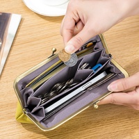 Dompet Clutch Gaya Eropa Amerika Baru Dompet Tangan Kulit Panjang Minimalis Wanita Dompet Koin Gesper Warna Solid