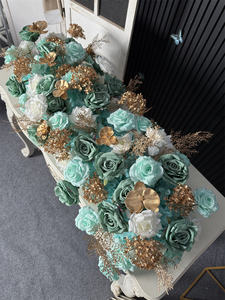 พรมดอกไม้ประดิษฐ์สีฟ้าอมเขียวแบบ<span class=keywords><strong>นกยูง</strong></span> สำหรับตกแต่งทางเดิน งานแต่งงาน งานรับปริญญา วันพ่อ วันฮาโลวีน ทำด้วยมือจากผ้าไหมและโฟม - Product Image 3