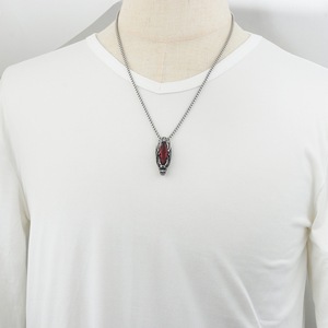 yunnique Dragon Gemstone Pendant Stainless Steel <b>Red</b> Crystal Claw Setting Men's Fashion Necklace 60cm Chain Gift Jewelry - Product Image 3