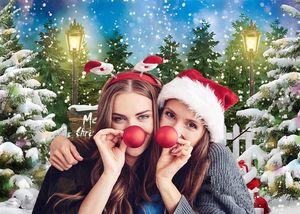 Fondo Fotográfico de Navidad y Año Nuevo con Decoración de Banderas, Nieve, Copos de Nieve, Muñecos de Nieve, Pinos y Bosques - Product Image 3