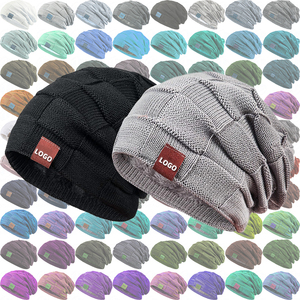 Personnalisé à la mode chaud laine mérinos gros doux extensible câble à tricoter Slouchy Argyle à carreaux <span class=keywords><strong>Plaid</strong></span> Skully chapeau manchette bonnet pour hommes - Product Image 2