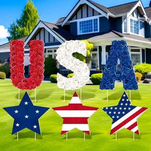 Letrero Patriótico para Jardín con Diseño de Estrella de Cinco Puntas y Rosa, Bandera de Estados Unidos para el Día de la Independencia, Superventas - Product Image 2