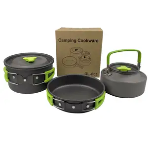 Hot Sell 10pcs Camping Cookware 2-3 Person Aluminium Alloy Camping Cooking Utensils Folding Camping Cooking Set