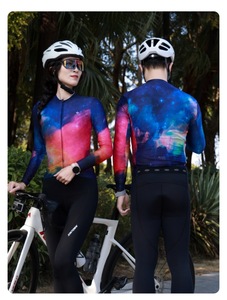 Unisex Galaxy Nebula Pattern <b>Cycling</b> Set Custom Print Long Sleeve Full Zip Breathable Jersey & Shock Gel <b>Padded</b> <b>Cycling</b> <b>Shorts</b> - Product Image 4